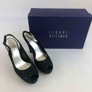Stuart Weitzman Black Glitter Avalon Heels